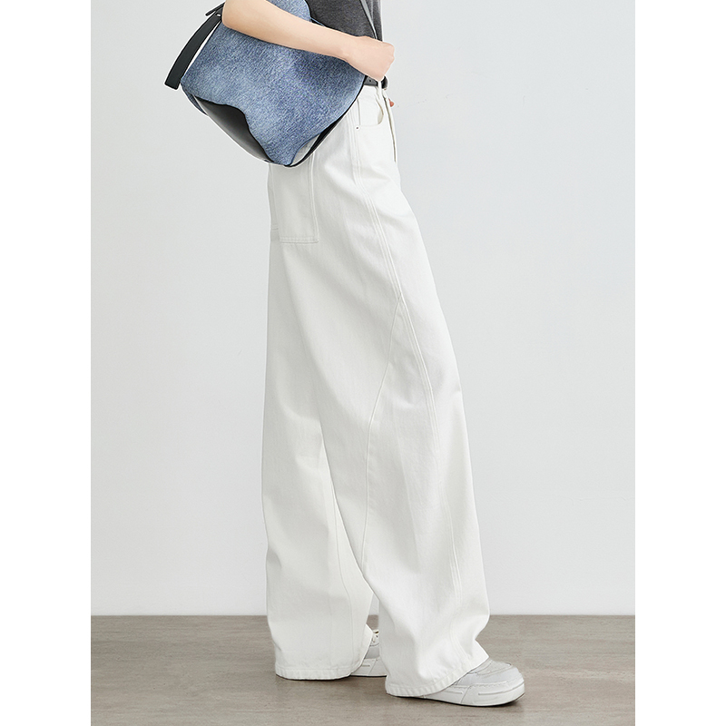Tallei White Curved Hem Jeans for Women, High-Waisted Casual Wide-Leg Pants, Extra-Long for Tall People, Slimming Banana Pants for Summer Tallei White Curved Hem Jeans for Women, High-Waisted Casual Wide-Leg Pants, Extra-Long for Tall People, Slimming Banana Pants for Summer