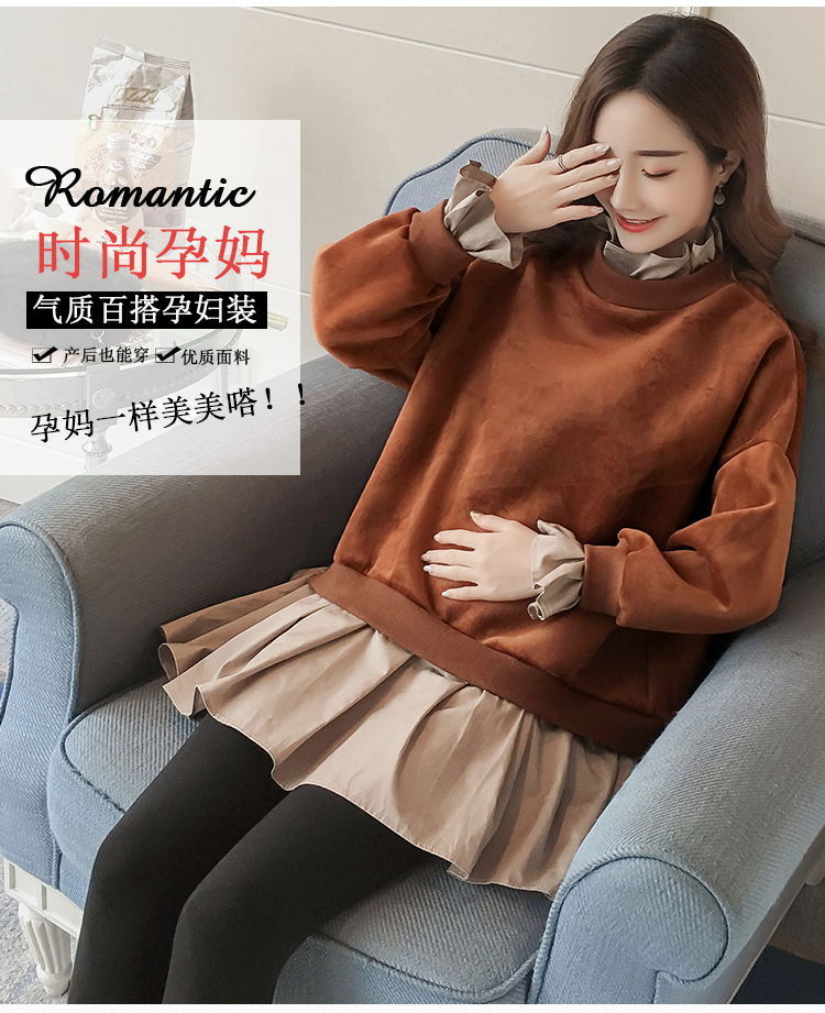Trang phục bà bầu mùa thu 2018 mới mùa đông Hàn Quốc và nhung hai set đồ mẹ mùa thu và mùa đông dày shop đầm bầu đẹp