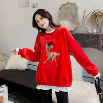 Maternity dress spring and autumn net red little man suit Out of fashion small fragrance winter fashion red two-piece set