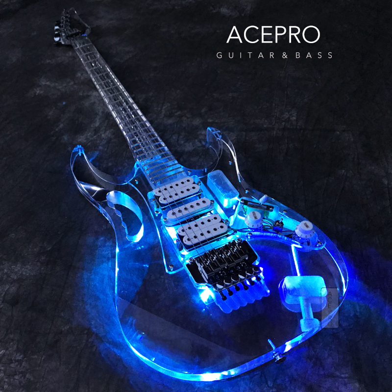 Led Light Full Crystal Transparent Luminous Electric Guitar Student Metal Rock Cool Lantern 24 Pieces Double Rocking Piano