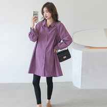 Length 2022 the pregnant womans shirt 2022 new gestational woman dress Spring-autumn-style long sleeve blouse pure color flipped professional shirt