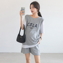 Pregnant woman summer clothing suit Two sets of fashion loose big code casual sports clothes splicing T-shirt short sleeve blouse shorts