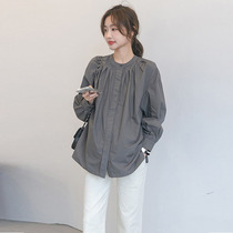 Pregnant Woman Shirt Spring Autumn with long sleeve blouse Loose Big Code Cover Belly Doll Sweatshirt Cute Minus-Age Round Collar Shirt Tide