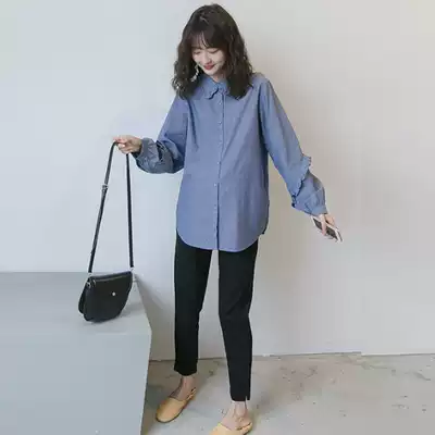 Pregnant women denim shirt Spring and Autumn long sleeve top short little pregnant women doll shirt loose pregnant women shirt Spring