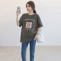 Pregnant woman summer clothing blouse 2022 new gestational dress cartoon print minus age foreign air pure cotton pregnant woman short sleeve T-shirt