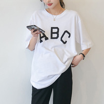 Pregnant woman short sleeve T-shirt 2022 Summer gestation with loose Korean version Fashion letter printed pure cotton short sleeve blouse