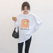 Long sleeves T-shirt for pregnant women Long sleeves Loose Big Code Casual Round Collar Blouse Tomer Cartoon Printed Pure Cotton Gestation Woman