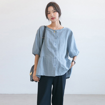 Pregnant Woman Shirt Summer Short Sleeve Round Collar Shirt Loose large code minimalist fashion Temperament Pure Cotton Pregnant Woman Summer Clothing Blouse