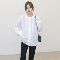 Pregnant woman white shirt spring autumn style 2022 new stylish pregnant woman shirt foreign air lace with long sleeve blouse
