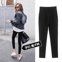 2019 new spring and autumn pregnant womens leggings wear black small pants belly support pants pencil nine-point pants slim fit