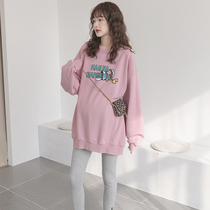 Korean Version of Lazy Wind ~ Pregnant Woman Sweatshirt Spring Autumn Thickened Coat Loose Big Code Fashion Cartoon Printed Pregnant Woman Blouse