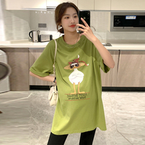Pregnant Woman Summer Clothing Short Sleeve T-shirt Loose Korean version Fashion cartoon printed casual pregnancy woman dress pure cotton blouse small and fresh