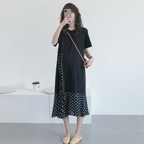 Pregnant woman Liondress with dress Summer Knee Fashion Wave point Snow spinning splicing foreign gas Slim Cover Pregnant pregnant woman Skirt Length