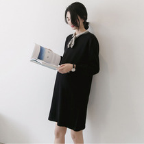 Maternity dress 2020 spring and autumn long-sleeved mid-length fashion scarf solid color wild thin maternity dress skirt