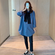 Pregnant Woman Shirt Spring Autumn Money Long Sleeve Blouse Loose Korean version Fashion shawl Large yard Pure Cotton Gestational Woman Dress Early Autumn Shirt