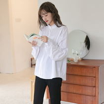 Pregnant woman Lining Clothes Autumn Style Long Sleeve Blouse Loose Korean version Fashion lace upright collar pure cotton pregnant woman shirt white beat