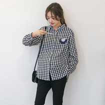 Pregnant women Lining Clothes Spring Autumn Season Short blouses Fashion Cartoon Embroidered plaid Damp Mother of Hans Pregnancy Woman Dress