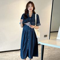 Pregnant Woman Denim Shirt Dress Spring Summer Style Relaxation Korean Version Fashion Flipping Temperament Casual Pregnant Woman Shirt With Dress and Summer