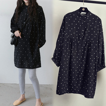 Pregnant Woman Shirt Long Sleeves Mid Length neckline Popoint big code Black Conspicuded Cover Pregnancy Woman Dress Spring Clothing Snow-spinning Blouse