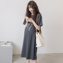 Pregnant Woman Summer Clothing Dress Dress Mid Length short sleeve T-shirt Skirt Casual Pure Cotton Little Bear Loose large code Pregnancy Dress Summer