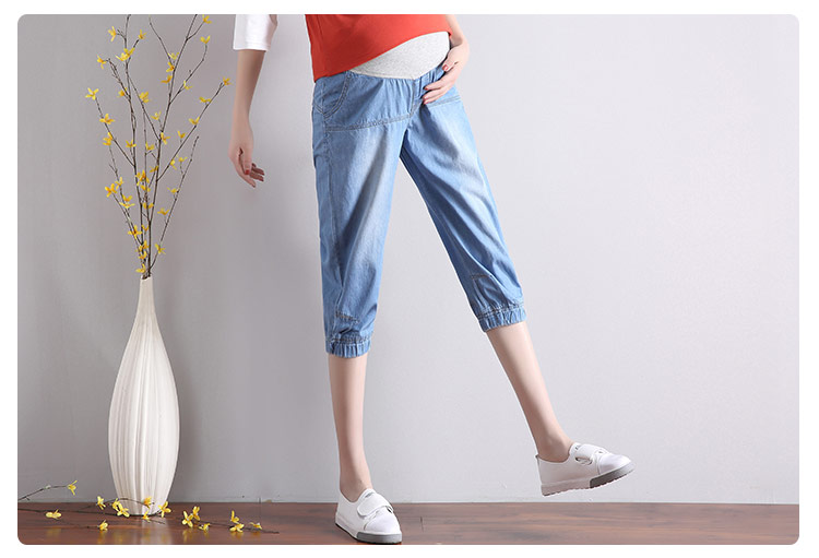 Mùa hè ăn mặc phần mỏng phụ nữ mang thai quần jeans denim quần mặc giản dị lỏng dạ dày lift xà cạp quần short cộng với chất béo kích thước lớn