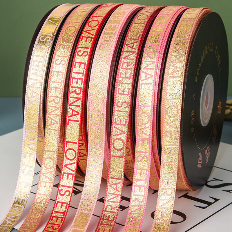 1cm English full version bronzed gold color with rose bouquet of satin with diy material cake Gift butterfly knot decorative silk ribbon