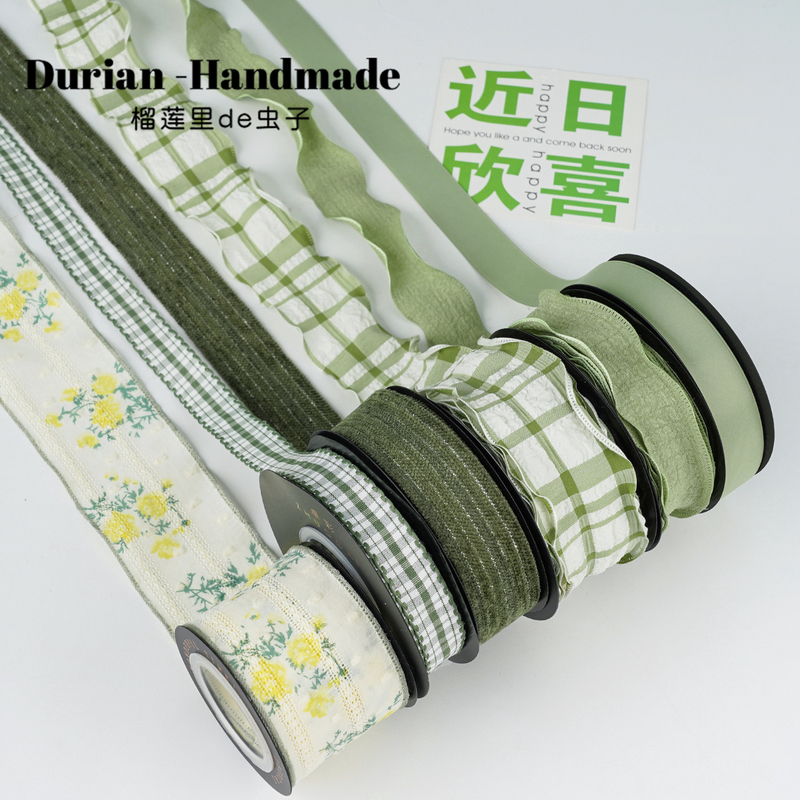 Spring Green Ribbon Bow Handmade DIY Flower Bouquet Ribbon Floral Art Ribbon Fruit Gift Box Cake Decoration Ribbon