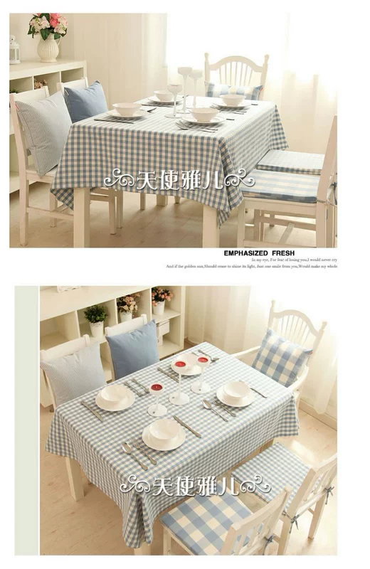 Khăn trải bàn bằng vải Mỹ American cotton dày kẻ sọc hiện đại bàn trà bọc vải nước hồ màu xanh