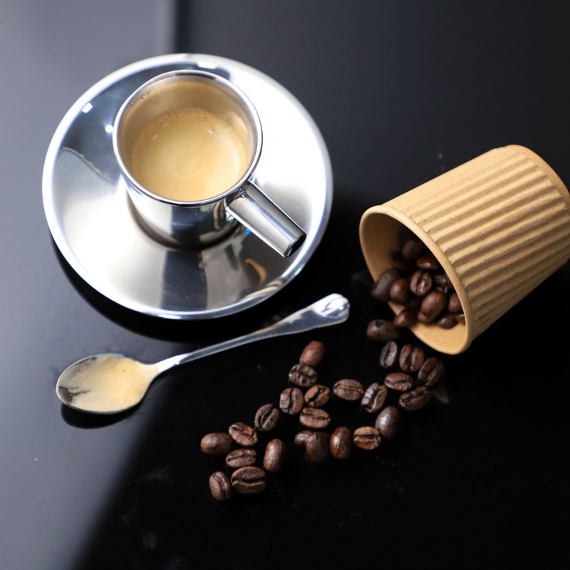 Barware foreign trade export Double-layer espresso cup 304 stainless steel Italian coffee cup Anti-scalding cup
