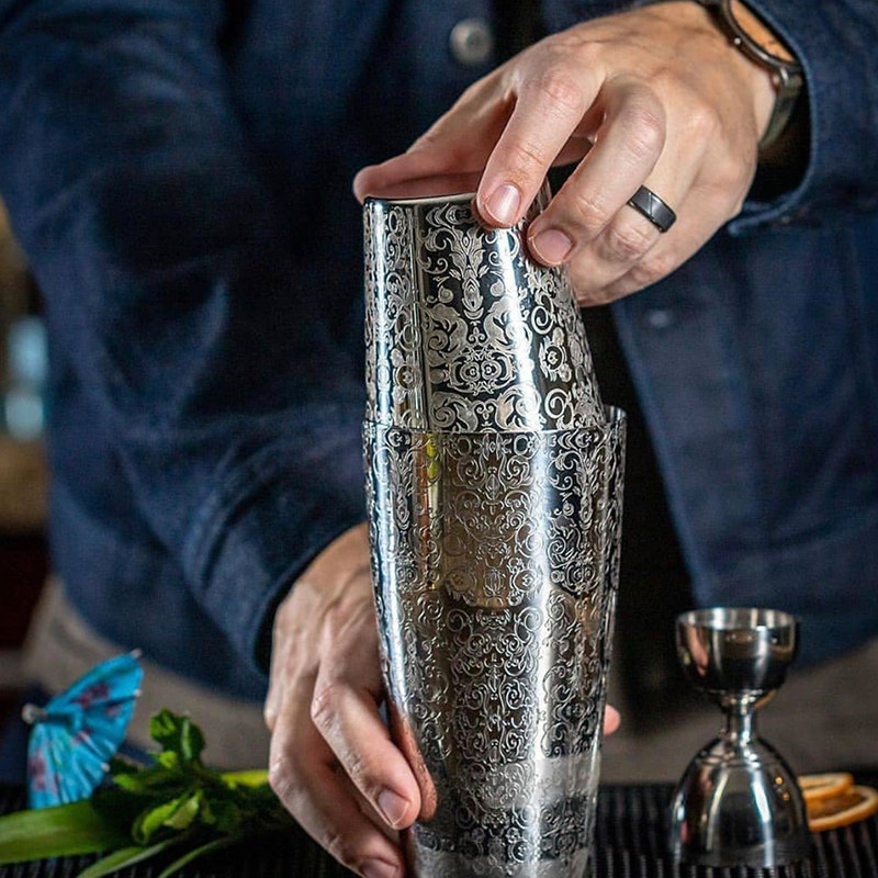 Bar vessels stainless steel carved American Boston Rock Kettle wine mixer two snow kettle shaker