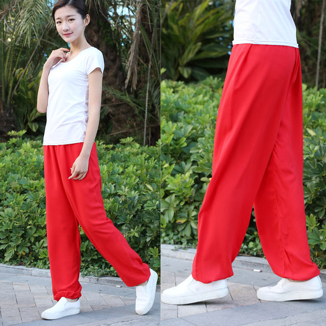 Summer cotton silk pajamas, trousers ຂອງແມ່ຍິງ, pants ເຄື່ອງປັບອາກາດ, ຜ້າຝ້າຍຝ້າຍບໍລິສຸດເຕັ້ນລໍາ, bloomers ຜູ້ຊາຍ, ບາງວ່າງ Tai Chi pants