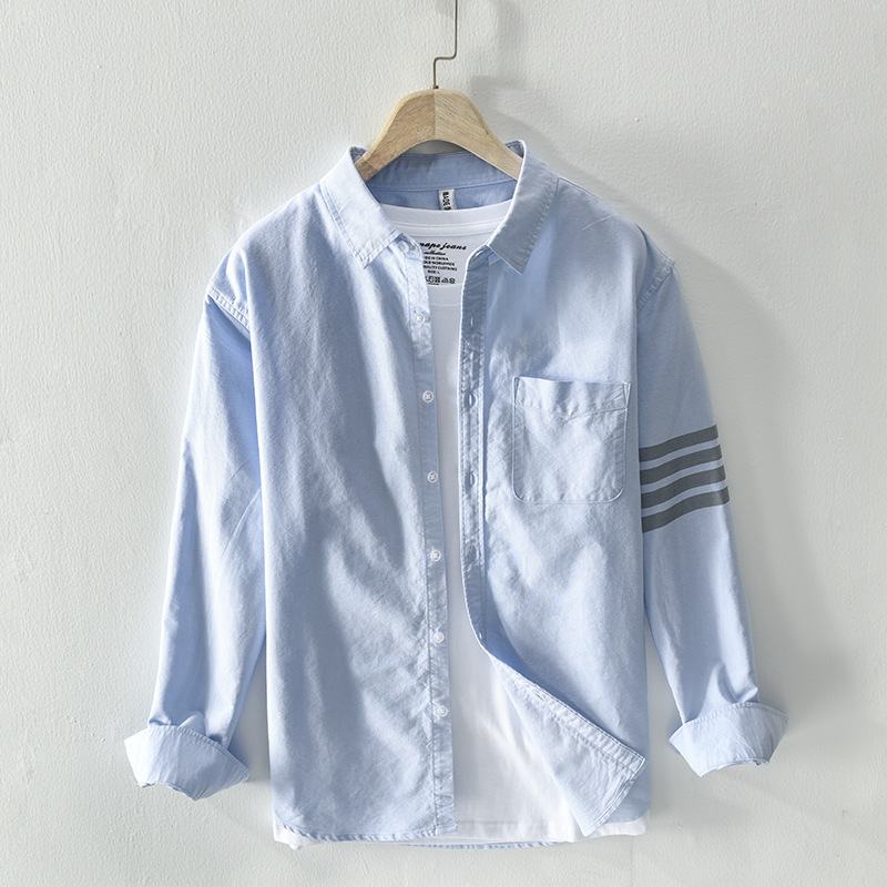 Kangshi Yishu Trendy Brand Spring and Autumn Blue Shirt for Men, High-End Fashion, Loose Long-Sleeved Casual Versatile Shirt Jacket