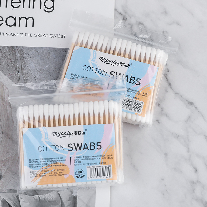 Juanzi makeup high-quality double-headed sanitary cotton ball wooden stick cotton swab cotton swab makeup cotton swab ear remover 100