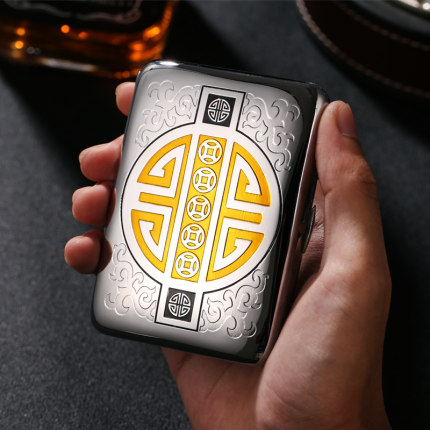 High-grade pure copper men's ultra-thin cigarette case 16 sticks automatic flip metal cigarette case portable moisture-proof and anti-pressure cigarette clip