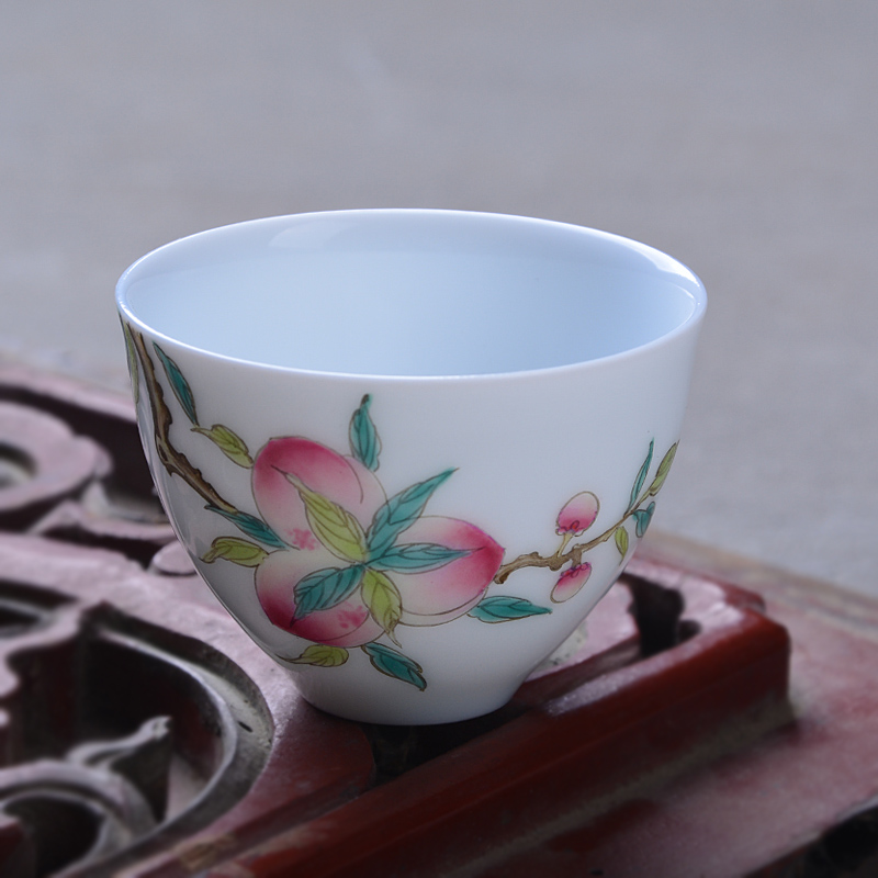 Jingdezhen pastel hand painted Shoutao teacup ceramic handmade master cup Single cup small tea light Kung Fu tea custom