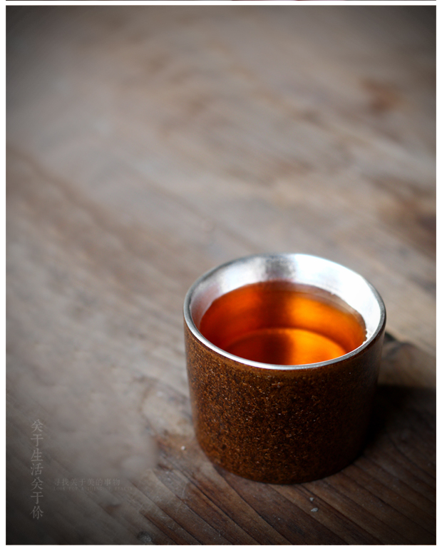 999 tách trà bạc sterling Zen thủ công 鎏 bạc 茗 cốc Bộ trà Kung Fu thô đặt chén trà bằng gốm đặt chén chủ bạc Puer bình trà thủy tinh