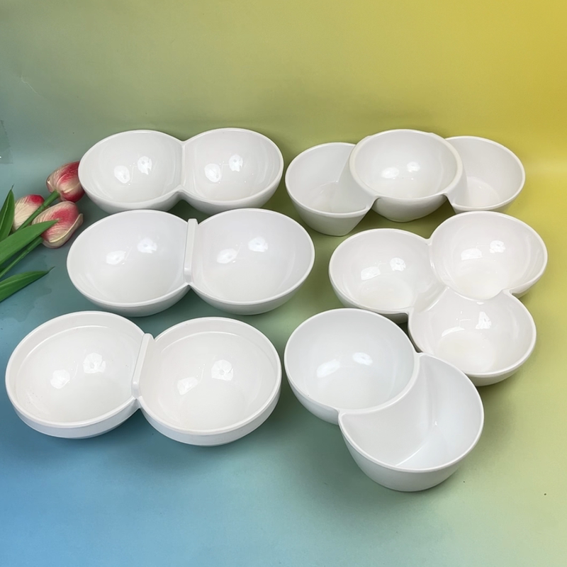 Melamine A5 Imitation Porcelain Tableware Double-Compartment Bowl, Two-Compartment Bowl, Three-Compartment Bowl, Small Dish, Sauce Dish, Multi-Compartment Dish, Integrated Seasoning Bowl