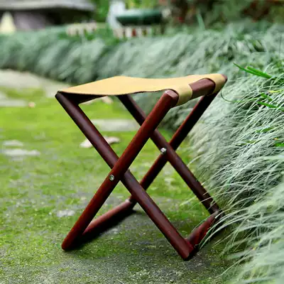 Folding small stool Mazha portable first layer cowhide chair fishing simple home new solid wood stool