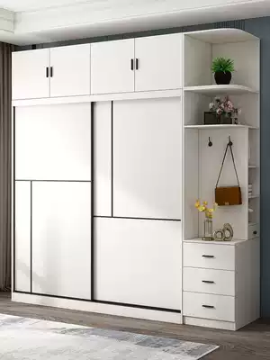 Solid Wood multi-layer board light luxury wardrobe sliding door wardrobe modern simple bedroom home log ecological board large wardrobe