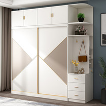 Solid wood multi-layer board light luxury wardrobe sliding door wardrobe modern simple bedroom home log ecological board large wardrobe