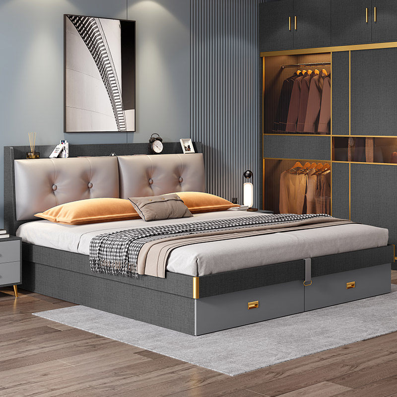 Modern minimalist small household type main sleeper solid wood Multi-laminate bed Double beds Nordic multifunction storage Soft bunk wedding bed