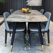 Rock slab dining table solid wood rectangular light luxury marble dining table and chairs combined with modern simple small apartment type family dining table