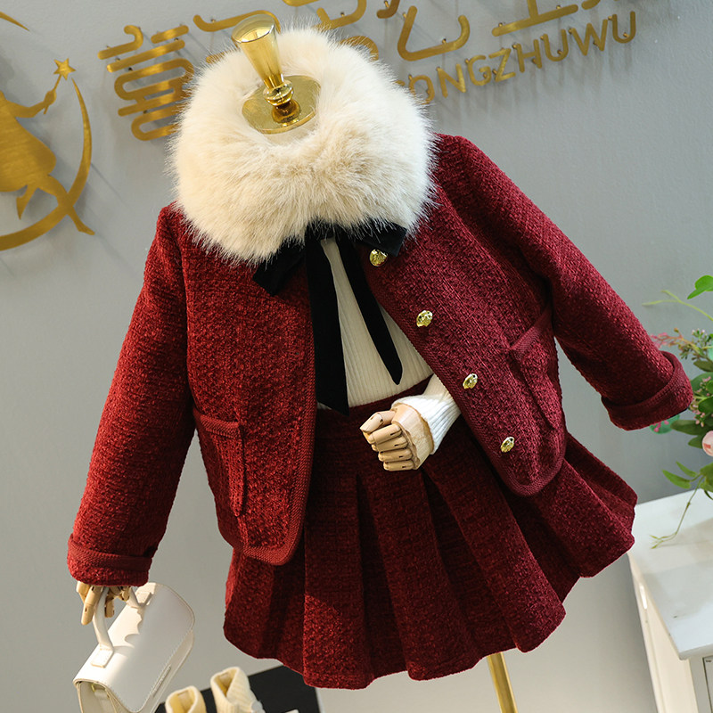 Girl's small fragrant wind suit Little princess trendy Yangqi New Year dress Children's girl 2023 new winter clothing New Chinese New Year clothes-Taobao