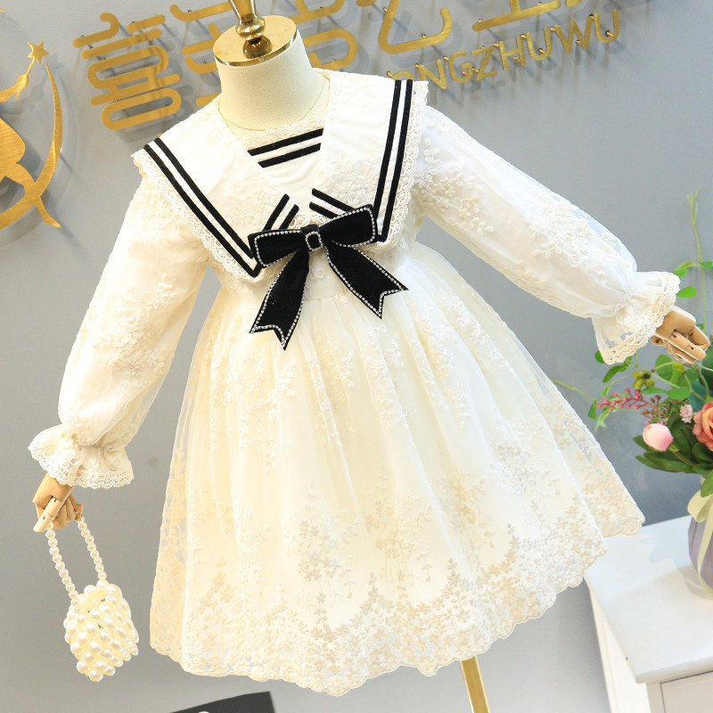 Girl Foreign Dress Princess Dress Spring Summer Dress New Lace Mesh Dress Butterfly Knot Foreign Pie Children Birthday Dress