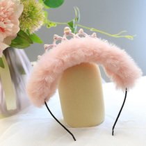 Korean cute princess girl hair hoop winter New tidal ocean hair hairclip children crown hair belt imitation rabbit hair