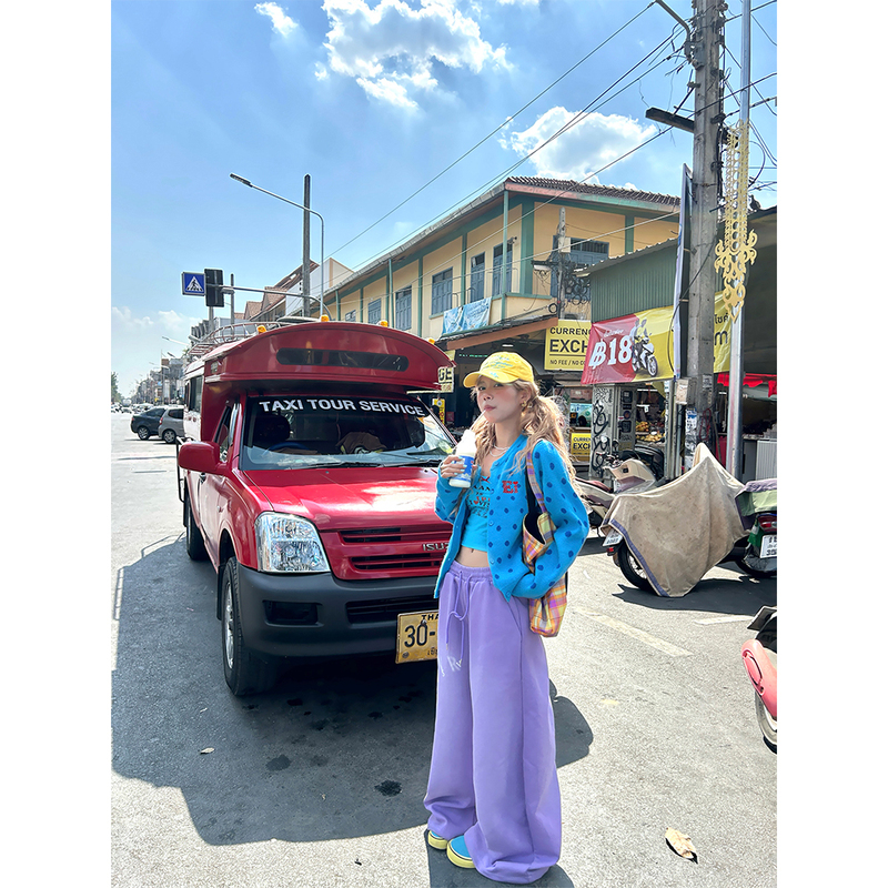 Uptomcc Blue Polka Dot Early Spring Design Polka Dot Embroidered Cardigan Versatile Loose Knit Sweater Jacket Trendy