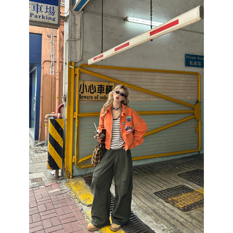 Uptomcc Manhattan Block Vintage Embroidered Corduroy Jacket Loose High-End Lapel Orange Coat Uptomcc Manhattan Block Vintage Embroidered Corduroy Jacket Loose High-End Lapel Orange Coat