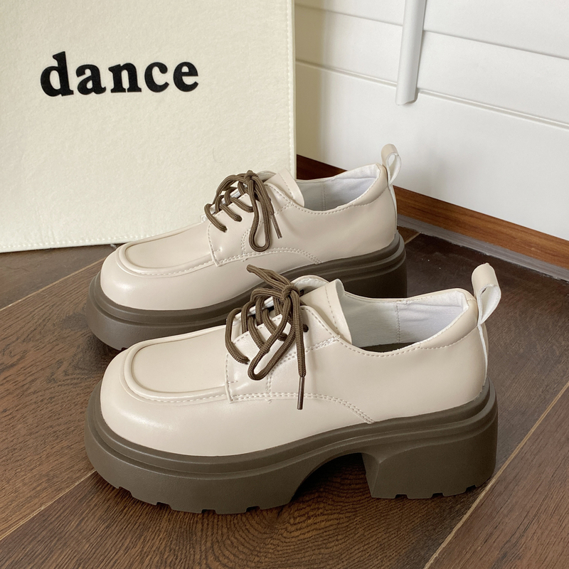 Paired with a Skirt, Chunky-Heeled, Thick-Soled Leather Shoes for Women, 2026 New Retro College Loafers, Lace-Up British Style Single Shoes