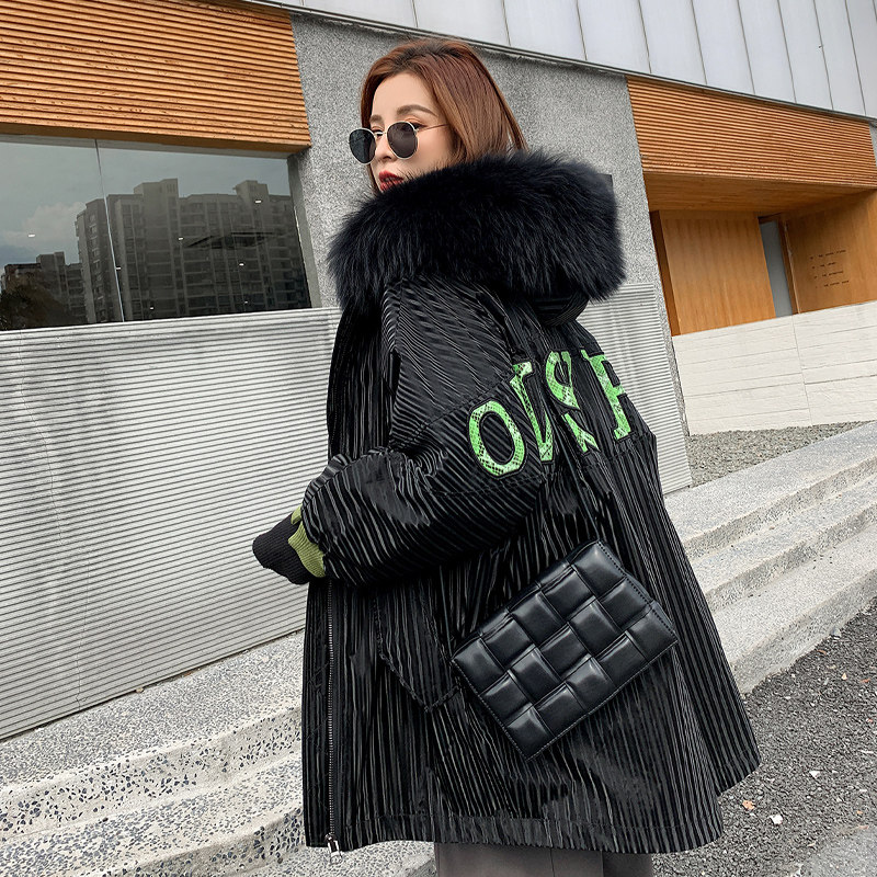 2022 winter new style young fashion style overcoat women's mid-length rex rabbit fur liner fur coat silhouette