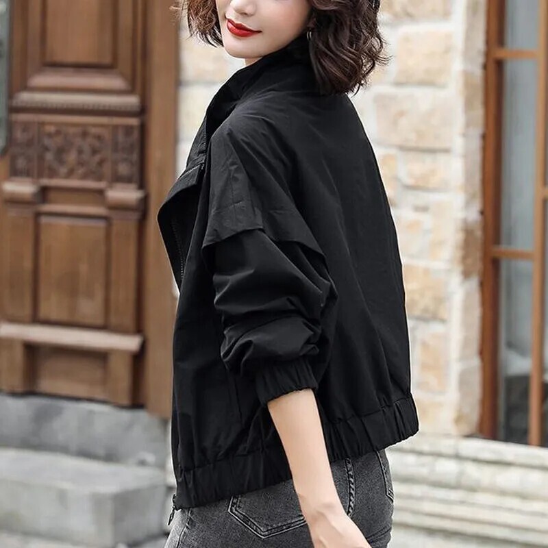 Trendy Stand-Collar Short Jacket for Women, 2026 Spring New Style, Loose Fit, Versatile, Thin Windbreaker Coat for Women